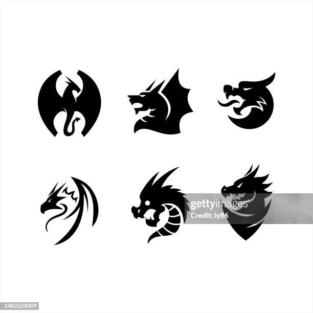 stockillustraties, clipart, cartoons en iconen met dragon icons set of 6 - kerker