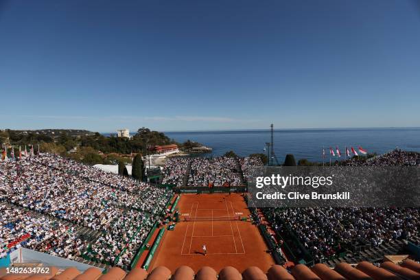 General view of Court Rainier II as Andrey Rublev plays against Holger Rune of Denmark in their singles final match during day eight of the Rolex...