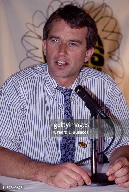 American Environmental lawyer Robert Kennedy Jr speaks during a press conference for the 25th Anniversary of Earth Day at The National Mall on April...