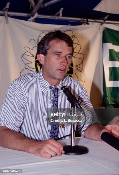 American Environmental lawyer Robert Kennedy Jr speaks during a press conference for the 25th Anniversary of Earth Day at The National Mall on April...