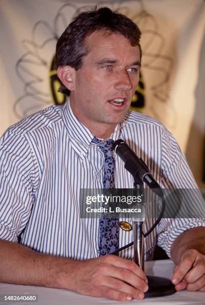 American Environmental lawyer Robert Kennedy Jr speaks during a press conference for the 25th Anniversary of Earth Day at The National Mall on April...