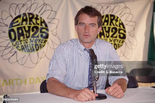 American Environmental lawyer Robert Kennedy Jr speaks during a press conference for the 25th Anniversary of Earth Day at The National Mall on April...