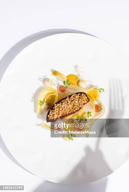 foie gras frito gourmet - amuse bouche fotografías e imágenes de stock