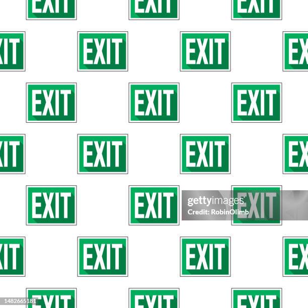 exit signs seamless pattern - exit sign stock illustrations