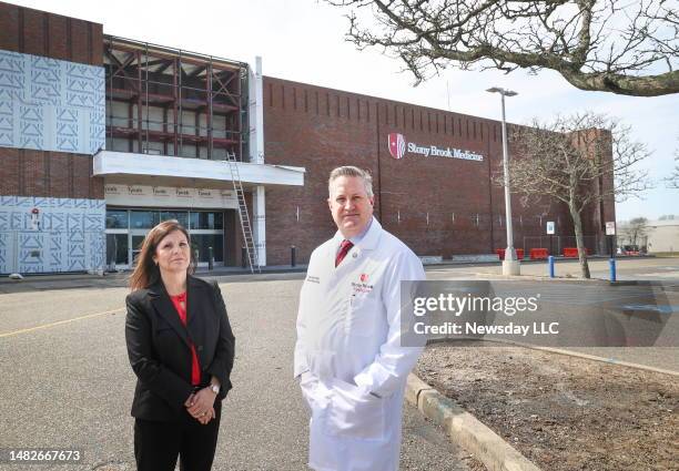 Sharon Meinster, assistant vice president for facilities planning and design at Stony Brook Medicine, and Dr. Todd Griffin, vice president for Stony...