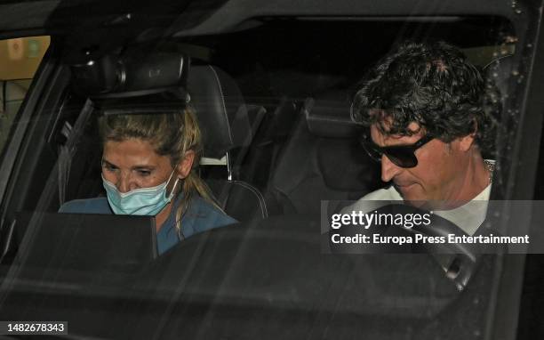 Arantxa de Benito and Jairo Soguero are seen leaving the hospital after their daughter Zayra gave birth to their first child Hugo on April 16 in...