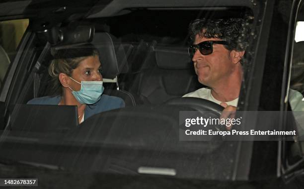 Arantxa de Benito and Jairo Soguero are seen leaving the hospital after their daughter Zayra gave birth to their first child Hugo on April 16 in...