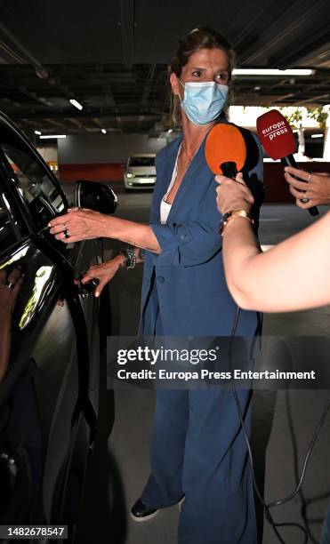 Arantxa de Benito is seen leaving the hospital after their daughter Zayra gave birth to their first child Hugo on April 16 in Madrid, Spain.