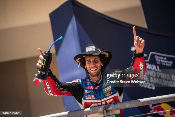 Alex Rins of Spain and LCR Honda Castrol on the podium during the Race of the MotoGP Red Bull Grand Prix of The Americas at Circuit of The Americason...