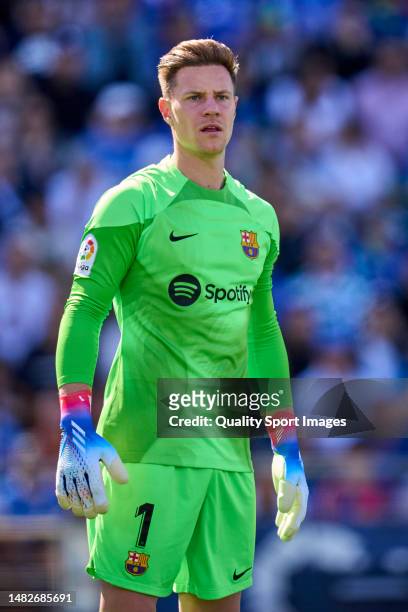 Marc-Andre ter Stegen of FC Barcelona looks on during the LaLiga Santander match between Getafe CF and FC Barcelona at Coliseum Alfonso Perez on...