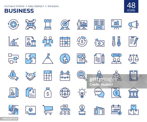 ilustraciones, imágenes clip art, dibujos animados e iconos de stock de iconos de línea de color de negocios. - negocio nuevo