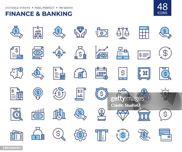stockillustraties, clipart, cartoons en iconen met finance and banking color line icons. - spaarpot financieel item