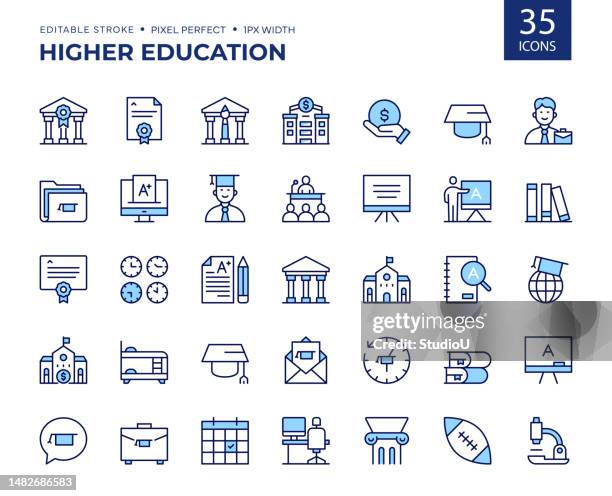 higher education color line icons. - summer job stock illustrations