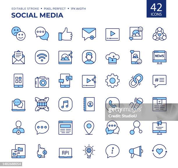 stockillustraties, clipart, cartoons en iconen met social media color line icons. - application programming interface