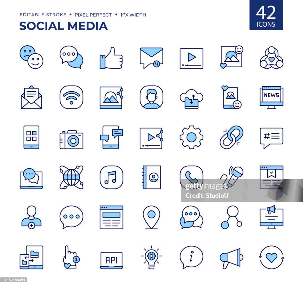 Social Media Color Line Icons.