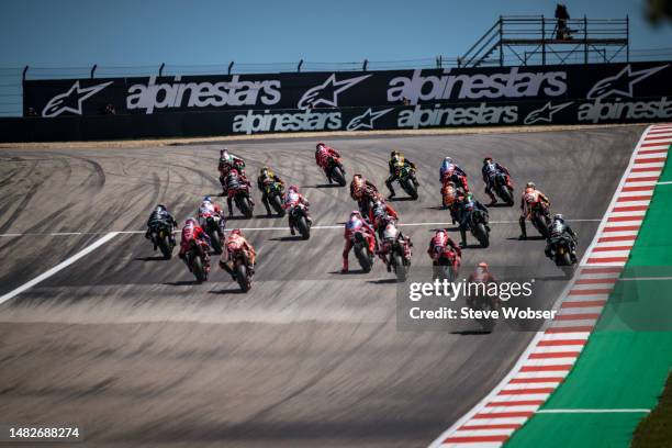 MotoGP riders at turn one after the start during the Race of the MotoGP Red Bull Grand Prix of The Americas at Circuit of The Americason April 16,...