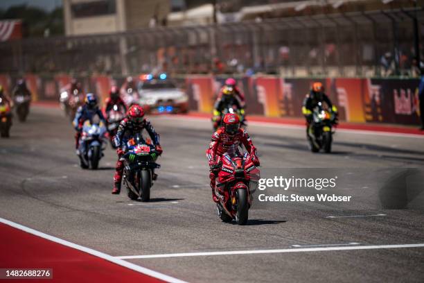 MotoGP riders rolling into the starting grid during the Race of the MotoGP Red Bull Grand Prix of The Americas at Circuit of The Americason April 16,...