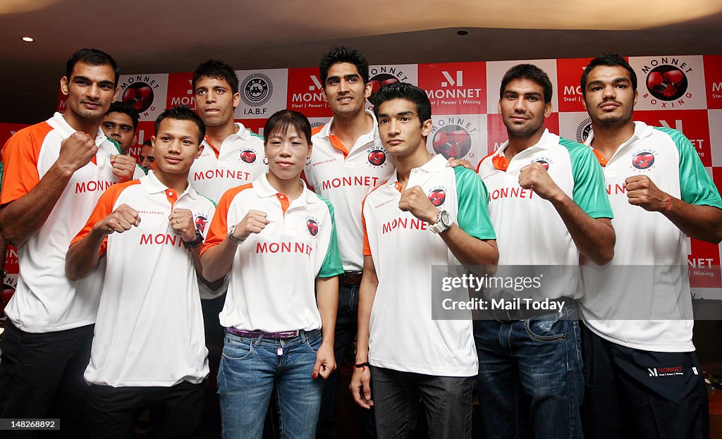 Olympic-bound Indian boxers at a send-off ceremony