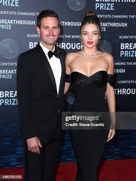 Miranda Kerr, Evan Spiegel arrives at the 9th Annual Breakthrough Prize Ceremony at Academy Museum of Motion Pictures on April 15, 2023 in Los...