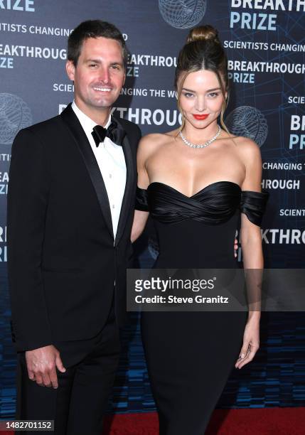 Miranda Kerr, Evan Spiegel arrives at the 9th Annual Breakthrough Prize Ceremony at Academy Museum of Motion Pictures on April 15, 2023 in Los...