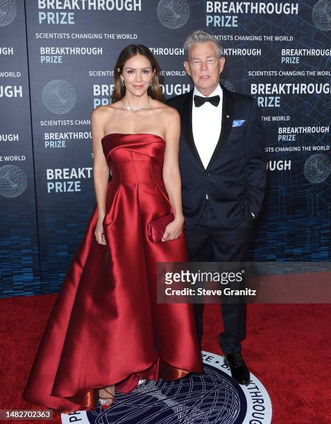 David Foster, Katharine McPhee arrives at the 9th Annual Breakthrough Prize Ceremony at Academy Museum of Motion Pictures on April 15, 2023 in Los...