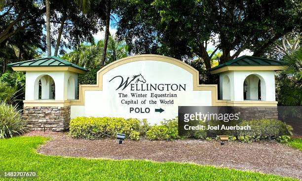 Signpost for the National Polo Center prior to the match between La Elina and Park Place during the US Open Polo Championship on April 16, 2023 in...