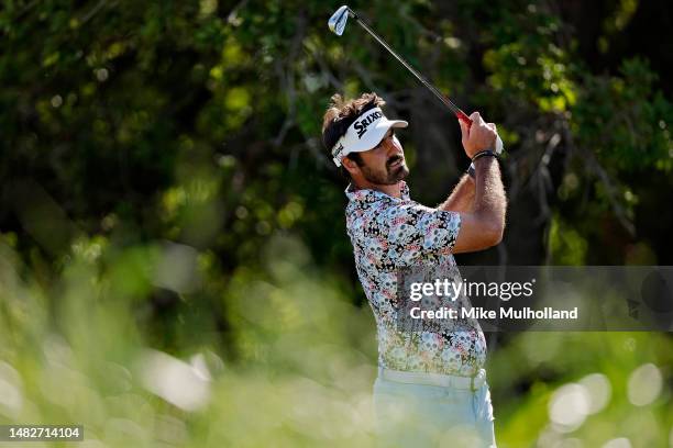 Brett Drewitt of Australia hits a tee shot on the 16th hole during the final round of the Veritex Bank Championship at Texas Rangers Golf Club on...