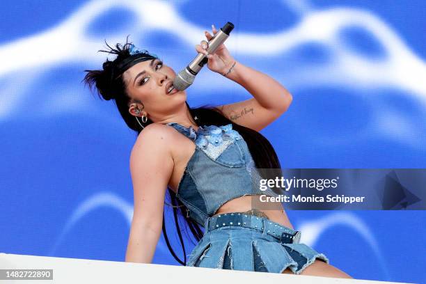 Kali Uchis performs at the Coachella Stage during the 2023 Coachella Valley Music and Arts Festival on April 16, 2023 in Indio, California.