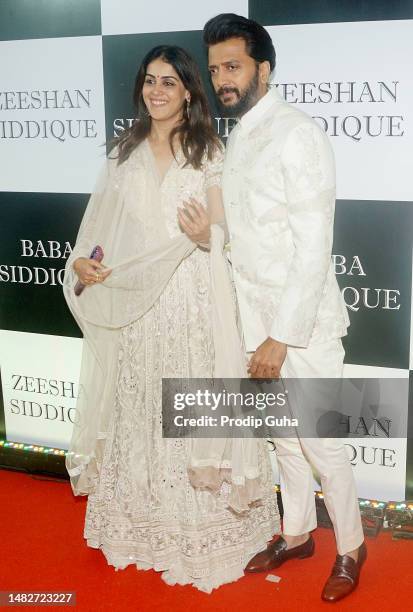 Genelia D'Souza and Ritesh deshmukh attends the Baba Siddique's Iftar bash on April 16, 2023 in Mumbai, India