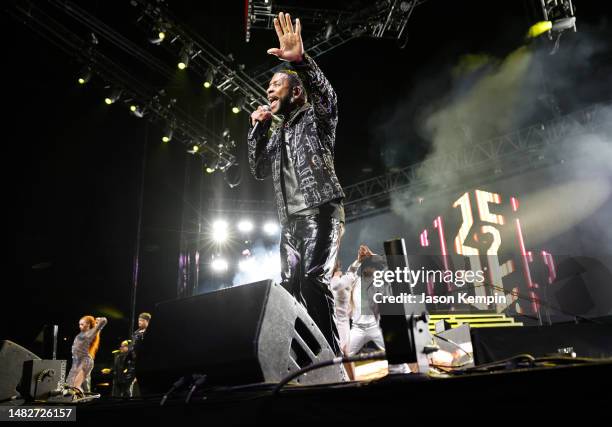 American singer & songwriter Keith Sweat performs at Bridgestone Arena on April 16, 2023 in Nashville, Tennessee.