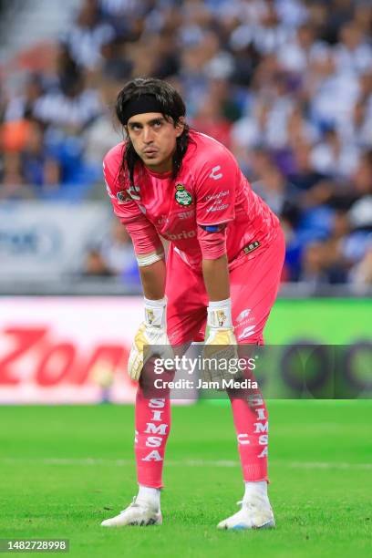 Carlos Acevedo, goalkeeper of Santos gestures during the 15th round match between Monterrey and Santos Laguna as part of the Torneo Clausura 2023...