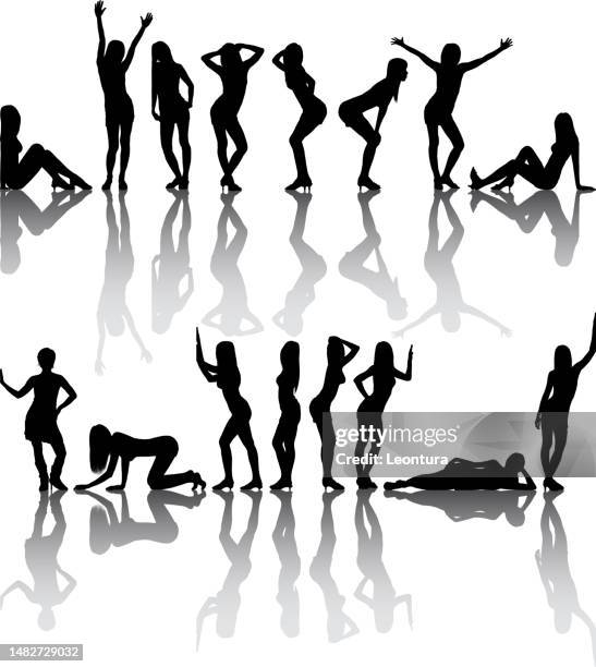 strong women silhouettes - lying on back exercise stock illustrations