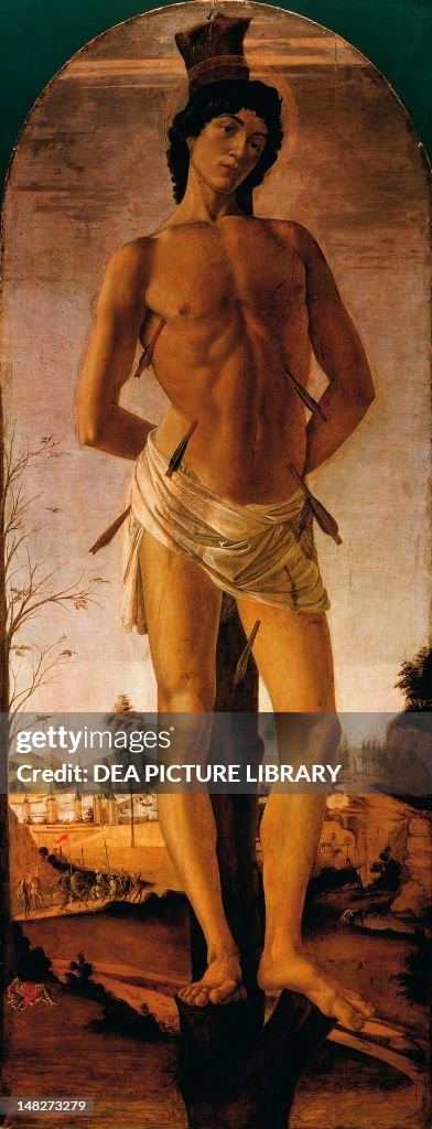 Martyrdom of St Sebastian, ca 1473, by Sandro Botticelli (born 1444 or 1445-died 1510), tempera on canvas, 195x75 cm. (Photo by DeAgostini/Getty Images)