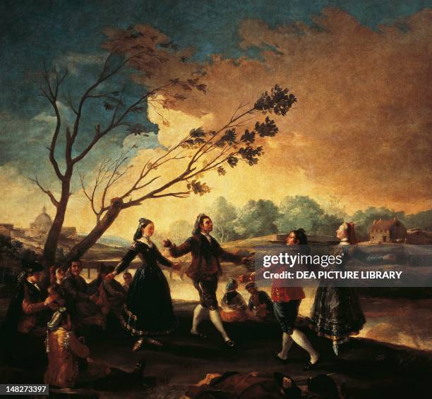 Dance on the banks of the Manzanares by Francisco de Goya , hanging tapestry. ; Madrid, Museo Del Prado.