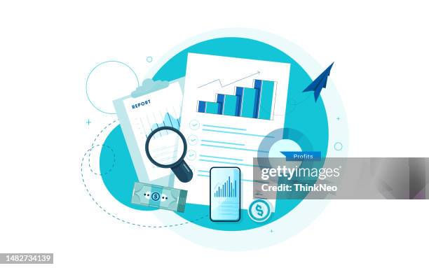 bericht, business analytics, marktforschungskonzept. - finanzplanung stock-grafiken, -clipart, -cartoons und -symbole
