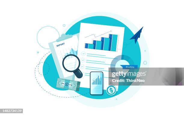 ilustraciones, imágenes clip art, dibujos animados e iconos de stock de informe, análisis de negocios, concepto de investigación de mercado. - market research
