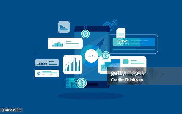 smartphone online data analysis concept - file folder infographic stock illustrations
