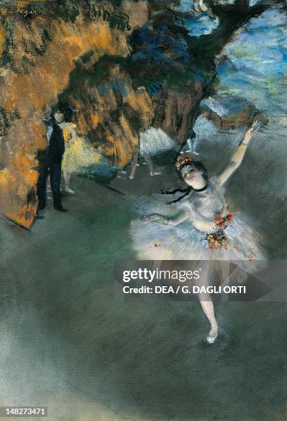 Ballet , 1876-77, by Edgar Degas , pastel on paper. ; Paris, Musée D'Orsay .