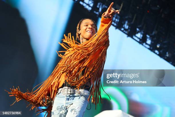 Swae Lee of Rae Sremmurd performs at the Outdoor Theatre during the 2023 Coachella Valley Music and Arts Festival on April 16, 2023 in Indio,...