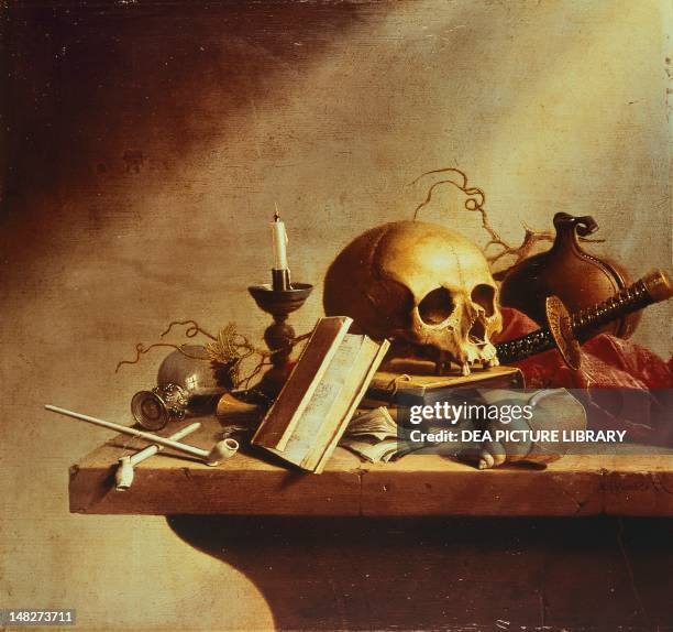 Vanitas by Herman van Steenwijck , oil on panel. ; Leida, Stedelijk Museum 'De Lakenhal' .