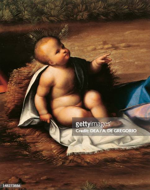 Baby Jesus, detail from the Nativity, by Garofalo . ; Ferrara, Pinacoteca Nazionale .