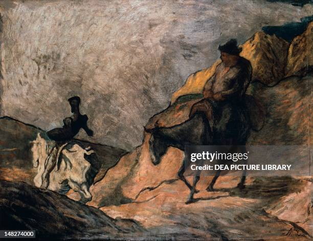 Don Quixote and Sancho Panza by Honore Daumier . ; Berlin, Alte Nationalgalerie .