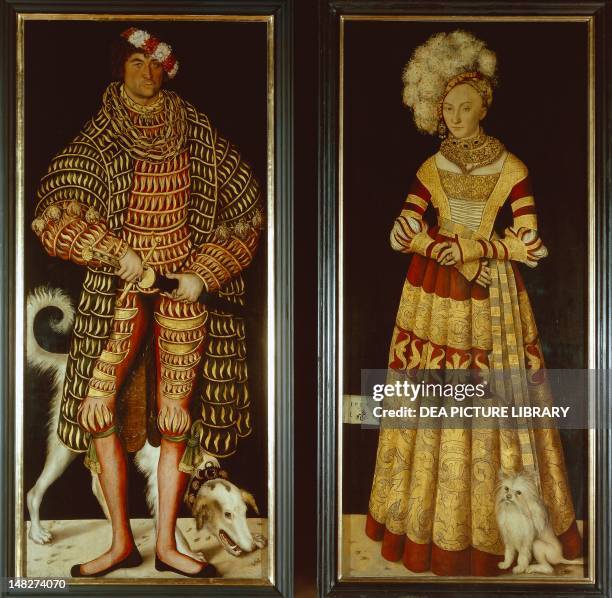 Portraits of Henry the Pious, Duke of Saxony and his wife, the Duchess Katharina von Mecklenburg by Lucas Cranach the Elder , oil on canvas. ;...