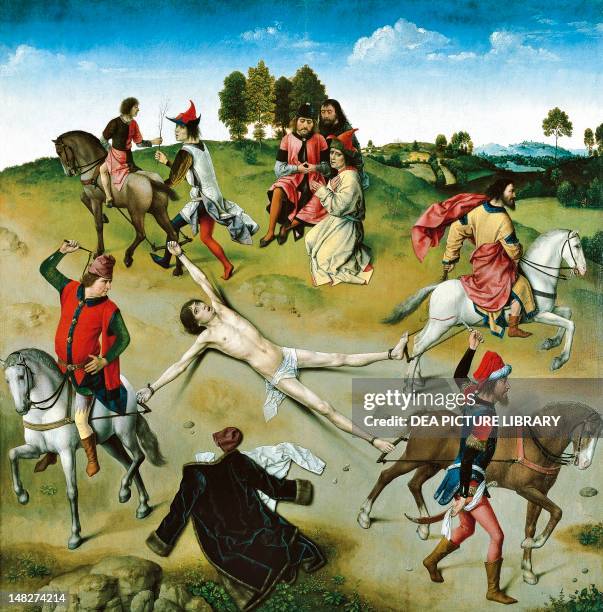 Martyrdom of St Hippolytus, central panel of the St Hippolytus Triptych, 1470-1475, by Dieric Bouts the Elder , panel, 91x91 cm. ; Bruges,...