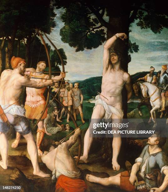 Martyrdom of St Sebastian, by Michiel Coxie I . ; Antwerp, Koninklijk Museum Voor Schone Kunsten .