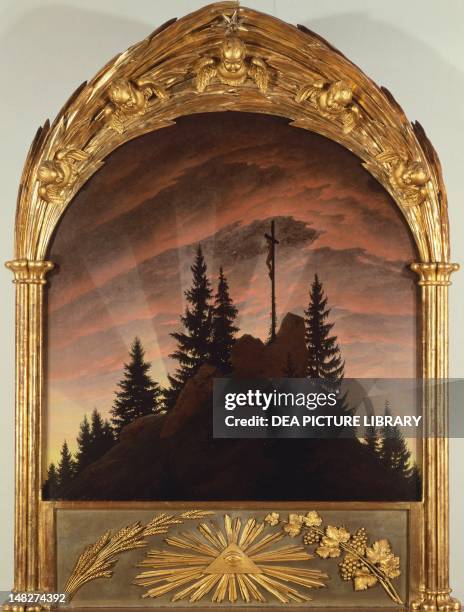 The cross in the Mountains, by Caspar David Friedrich . ; Dresda, Gemäldegalerie Alte Meister .
