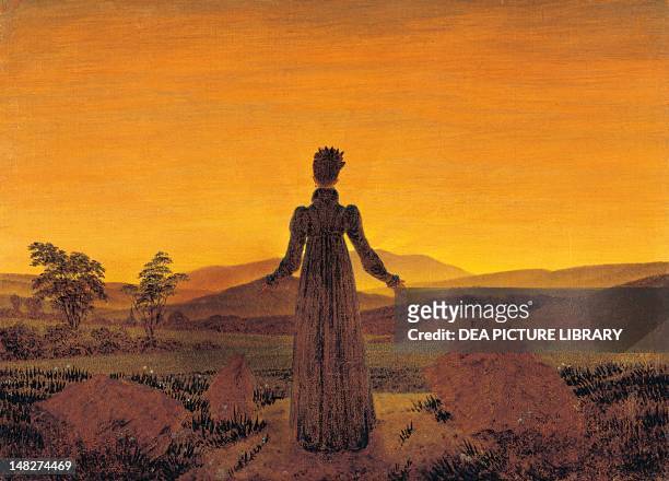 Woman before the setting sun by Caspar David Friedrich , oil on canvas, 22x30 cm. ; Essen, Museum Folkwang .