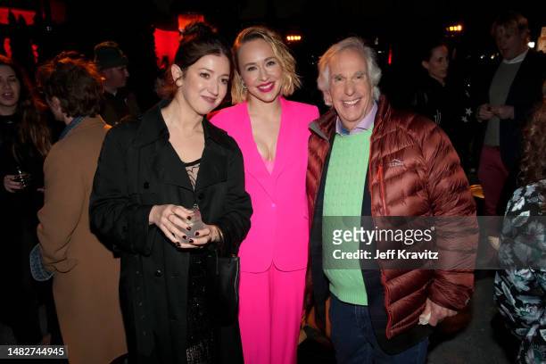 Jessy Hodges, Sarah Goldberg, and Henry Winkler attend the after party for attends HBO's "Barry" Season 4 Premiere at Hollywood Forever on April 16,...