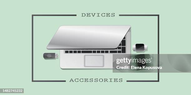 business, creativity and strategy concept in flat style. mobile devices with stationery density in a flat style on a colored neutral background. - computer screen close up stock illustrations