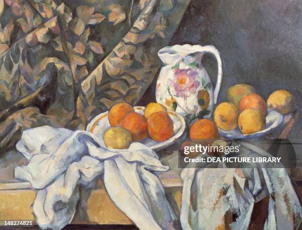 Still life with curtains by Paul Cezanne . ; San Pietroburgo, Gosudarstvennyj Muzej Ermitaj.